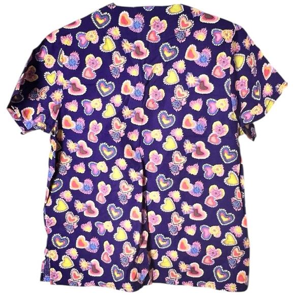 All Heart Colorful Tie Fye Print Heart and Flower Print Scrub Top Sz M - Picture 1 of 5
